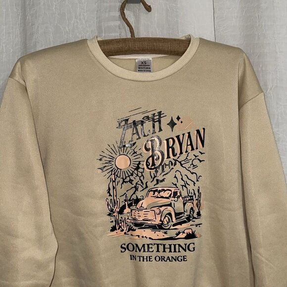 Zach Bryan XS Nude Black Orange Graphic Fleece Interior Crew Pullover Sweatshirt - Picture 4 of 11